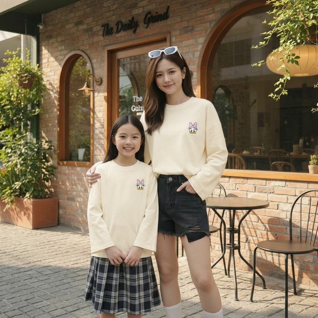 Fit garments on model. Cho 2 người tạ dáng kiểu khác, tay áo rộng (ko bo tay áo). Natural lighting. ...