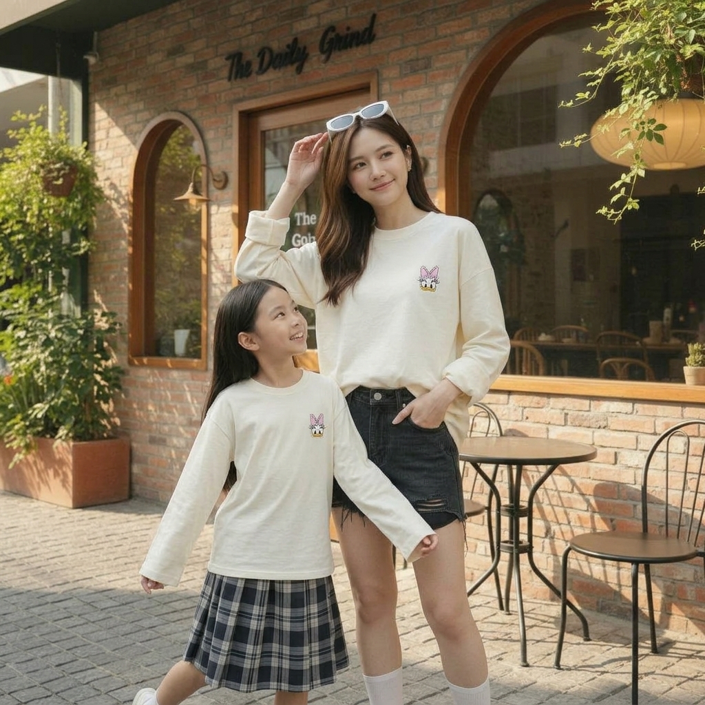 Fit garments on model. Cho 2 người tạ dáng kiểu khác, tay áo rộng (ko bo tay áo). Natural lighting. ...