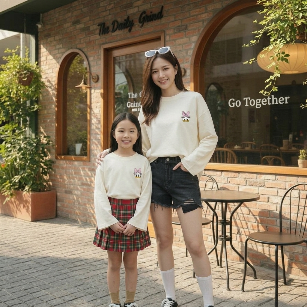 Fit garments on model. Cho 2 người tạ dáng kiểu khác, tay áo rộng (ko bo tay áo). Natural lighting. ...